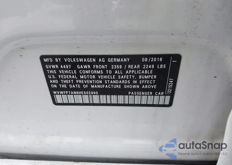 2017 Volkswagen Cc 2.0T R-Line Executive из США, поврежденный, VIN WVWFP7AN8HE502990